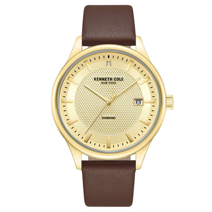 Kenneth Cole KCWGB0000672 Men's Quartz Watch Gold Dial Brown Leather Strap ,