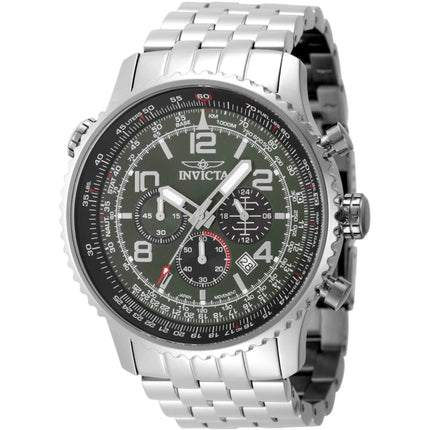 Invicta Aviator 49080 Men's 49.5mm Quartz Watch, Green Dial, Stainless Steel Band ,