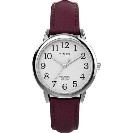 Timex TW2U96300JT Easy Reader Women's Quartz Watch, 30mm Silver-Tone, Burgundy ,