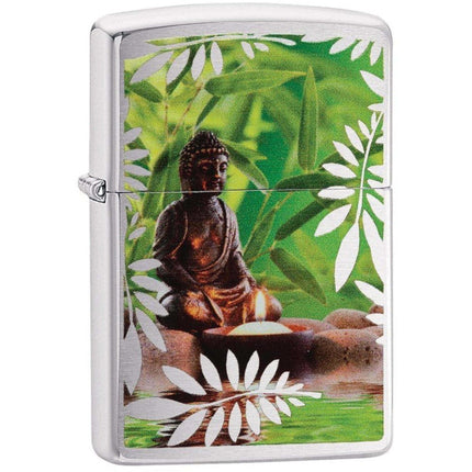 Zippo 29058 Buddha Design Brushed Chrome Windproof Refillable Metal Pocket Lighter ,