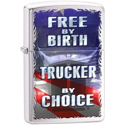 Zippo 29078 Free By Birth Trucker By Choice Brushed Chrome Windproof Lighter ,