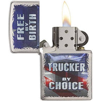 Zippo 29078 Free By Birth Trucker By Choice Brushed Chrome Windproof Lighter ,