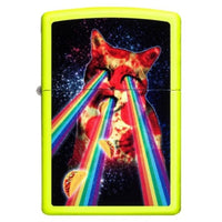 Zippo 29614 Pizza Cat Rainbow Design Neon Yellow Windproof Refillable Metal Lighter ,