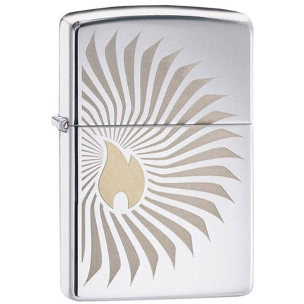Zippo 29726 Flame Rays Design High Polish Chrome Windproof Refillable Lighter ,