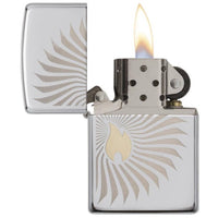Zippo 29726 Flame Rays Design High Polish Chrome Windproof Refillable Lighter ,