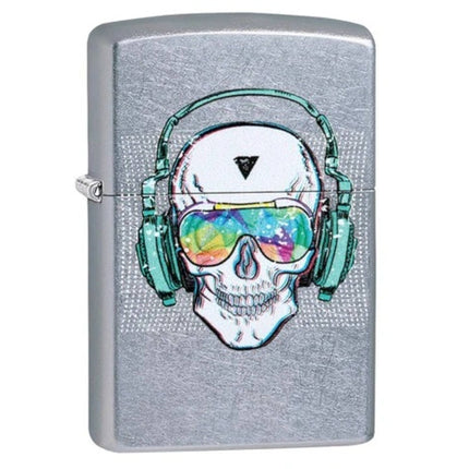Zippo 29855 Skull Headphones Design Street Chrome Windproof Refillable Lighter ,