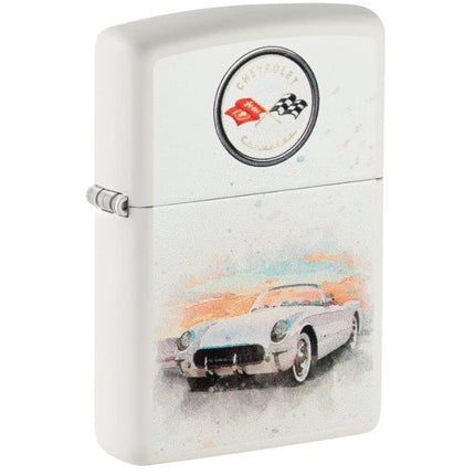 Zippo 48406 Corvette Windproof Pocket Lighter, White Matte, Made in USA ,