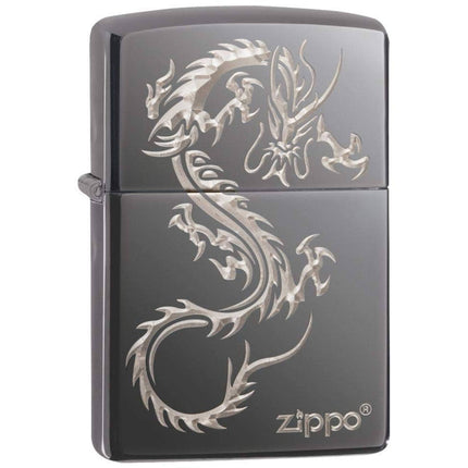 Zippo 49030 Chinese Dragon Windproof Pocket Lighter, Black Ice, Laser ,