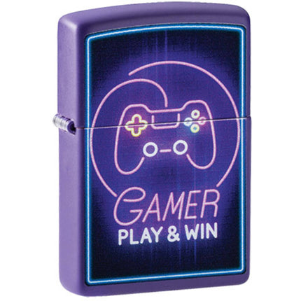 Zippo 49157 Gamer Play & Win Windproof Pocket Lighter, Purple Matte ,