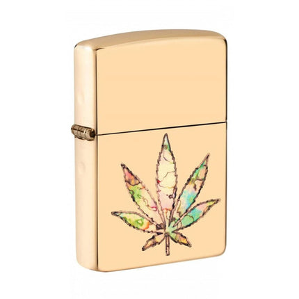 Zippo 49240 Pot Leaf Fusion Design Windproof Pocket Lighter, High Polish Brass ,