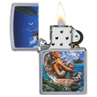 Zippo 49688 Mermaid Art Street Chrome Windproof Pocket Lighter ,