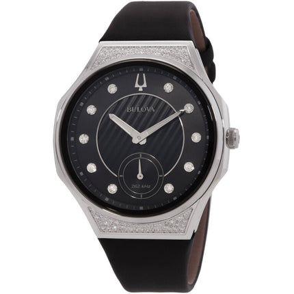 Bulova 96R229 Curv Diamond Quartz Ladies Watch, 40mm, Black Dial, Leather ,