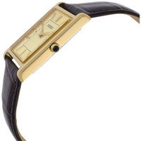 Seiko SWR106P1 Classic Rectangular Men's Gold Dial Dark Brown Leather Strap Watch ,
