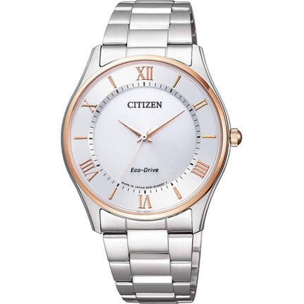Citizen Eco-Drive BJ6484-50A Men's Two-Tone Watch, Silver Dial, Pink Gold Accents ,