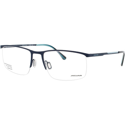 Jaguar JG35600 3100 Men's Rectangular Half Rim Titanium Frame Eyeglasses in Matte Blue ,