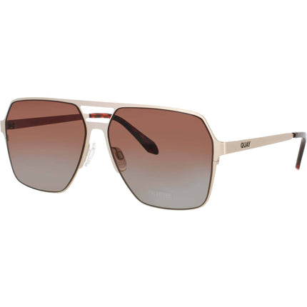 Quay Unisex Gold Metal Full Rim Navigator Frame Sunglasses - BACKSTAGE PASS GLD/BRNPOL ,