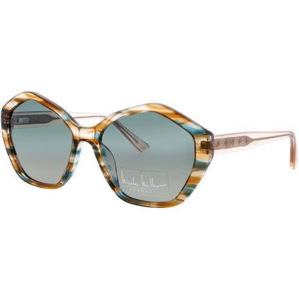 Nicole Miller Women's Brown/Green Acetate Geometric Frame Sunglasses - SANTORINI C01 ,
