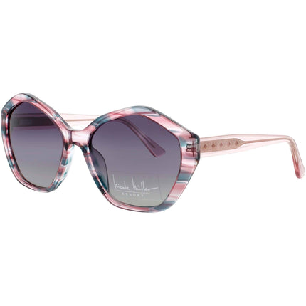 Nicole Miller Women's Pink/Green Acetate Full Rim Geometric Sunglasses - SANTORINI C02 ,