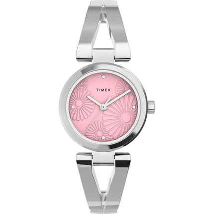 Timex TW2U823009J Women's 25mm Floral Dial Silver-Tone Stretch Bangle Watch ,