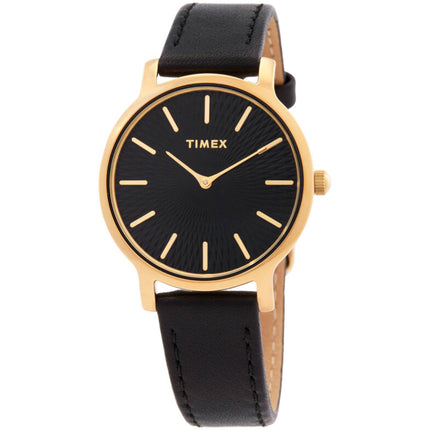 Timex Transcend TW2V92600VQ Women's 34mm Black Dial Gold-Tone Leather Watch ,