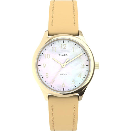 Timex TW2W158009J Women's Modern Easy Reader 32mm Mother-of-Pearl Dial Leather Watch ,