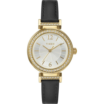 Timex Trend TW2W48900JI Women's Gold-Tone Crystal Watch, Black Leather, 31mm ,