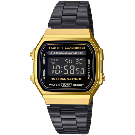 Casio Vintage A168WEGB-1B Unisex Gold Tone Digital Watch, Black Stainless Steel Band ,