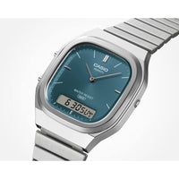 Casio Vintage AQ240E-3A Blue-Green Dial Analog-Digital Watch, Stainless Steel Band ,