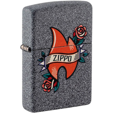 Zippo 47268 Flame Tattoo Windproof Grey Lighter, Iron Stone, Color Image ,