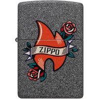 Zippo 47268 Flame Tattoo Windproof Grey Lighter, Iron Stone, Color Image ,