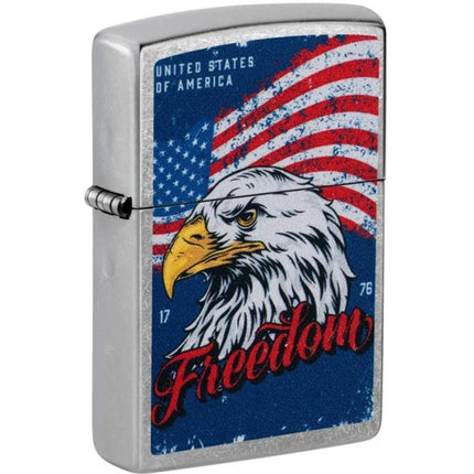 Zippo 47272 Freedom Eagle Street Chrome Windproof Refillable Metal Lighter ,