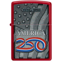 Zippo 47290 America250 Stars and Stripes Candy Apple Red Windproof Lighter 1776-2026 ,