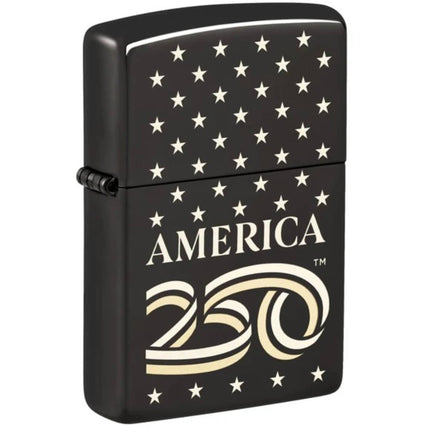 Zippo 47293 America250 Stars Design High Polish Black Windproof Lighter, Two-Tone ,
