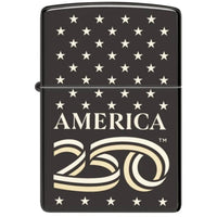 Zippo 47293 America250 Stars Design High Polish Black Windproof Lighter, Two-Tone ,