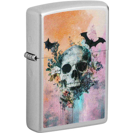 Zippo 47458 Chrome Skull Design Metal Refillable Windproof Pocket Lighter Gift Box ,