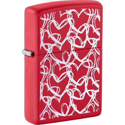 Zippo 47499 Hearts Design Red Matte Metal Refillable Windproof Pocket Lighter ,