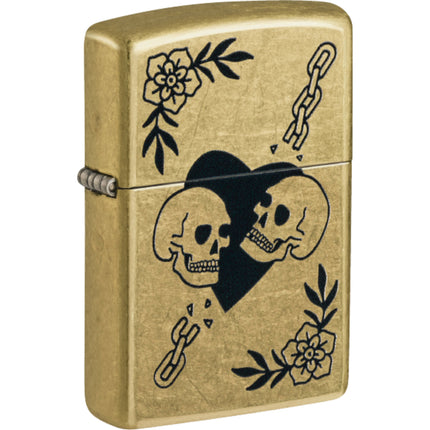 Zippo 47513 Love Skull Design Windproof Refillable Lighter, All Metal Construction ,