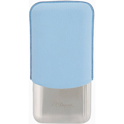 S.T. Dupont 183364 3-Cigar Case, Turquoise Blue Grained Leather and Stainless Steel ,
