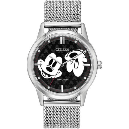 Citizen FE7060-56W Mickey Mouse Watch, Silver Stainless Steel Mesh Bracelet, Eco-Drive ,