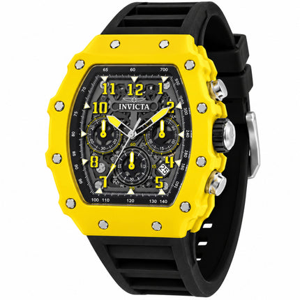 Invicta Racing 69733 Men’s 44mm Quartz Watch, Yellow Acrylic Case, Black Silicone Band ,