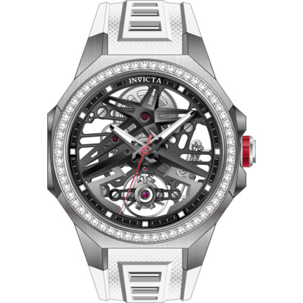 Invicta Objet D Art 70123 Men’s 43mm Mechanical Watch, Lab-Grown Diamonds, White Strap ,