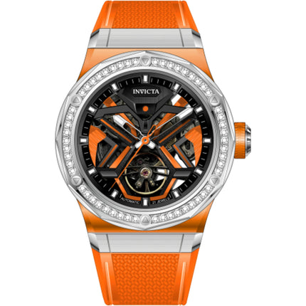 Invicta Objet D Art 70127 Men’s 45mm Mechanical Watch, Lab-Grown Diamonds, Orange Band ,