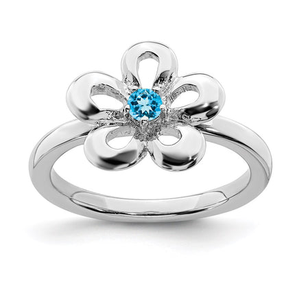 Sterling Silver Stackable Expressions Polished Blue Topaz Flower Ring | QSK116 ,
