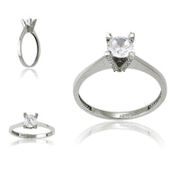 Sterling Silver Small CZ 'V' Setting with Large CZ Ring - W-9565 ,
