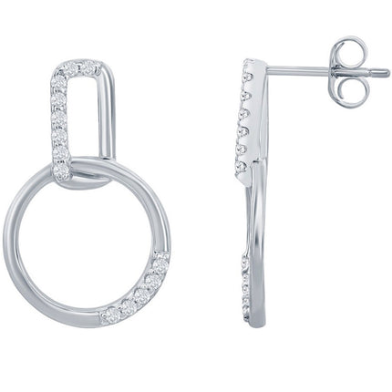 Classic Women's Earrings - Sterling Silver CZ Door Knocker Post Back Closure | D-7853 ,