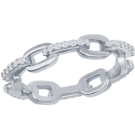 Classic Women's Silver White CZ Paperclip Ring - W-2664 ,