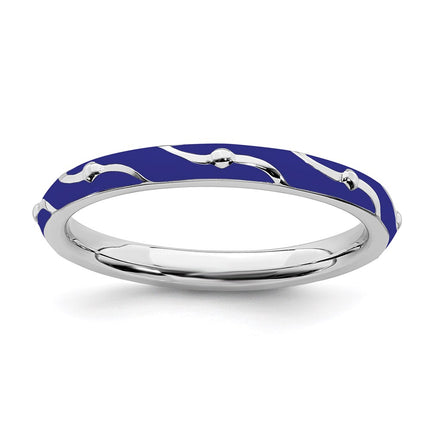 Sterling Silver Stackable Expressions Blue Enamel Ring | QSK1498 ,