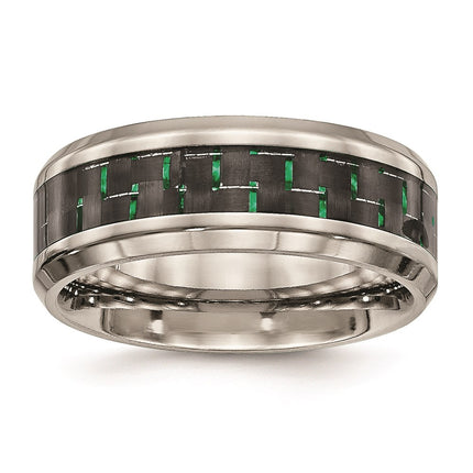 Titanium Polished Black/Green Carbon Fiber Inlay Ring | TB464 ,
