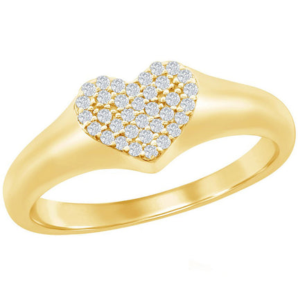 Classic Women's Gold Micro Pave CZ Heart Ring - W-2775 ,
