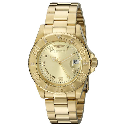Invicta 12820 Women's Yellow Steel Bracelet Swiss Quartz Pro Diver Diamond Gold Tone Dial Date Watch ,